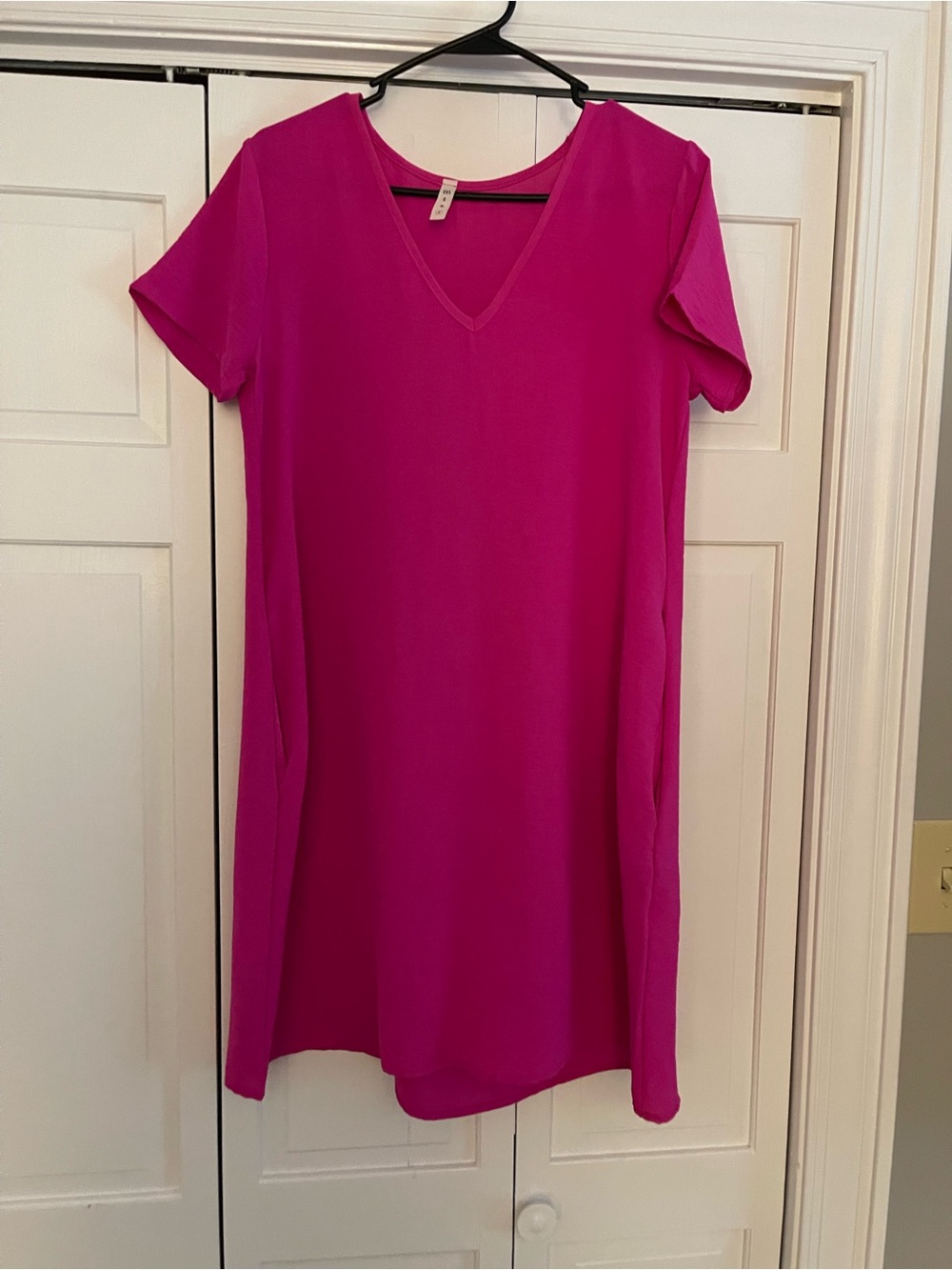 mts Fuchsia V-Neck Short Sleeve Swing Dress